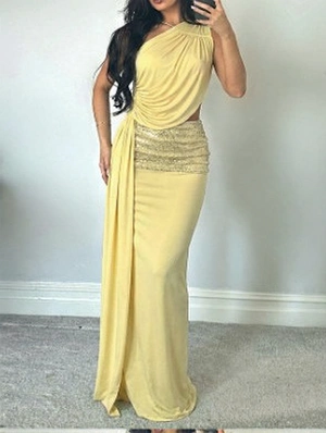 One Shoulder Ribbons Sequin Skirt Sets