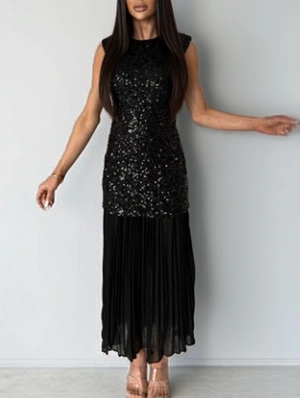 Sequin Velour Chiffon Sleeveless Maxi Dress
