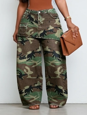 Camo Faux Two-Piece Wide Leg Pants