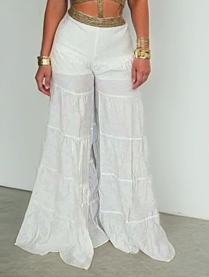 Ruched Plain Tiered Wide Leg Pants