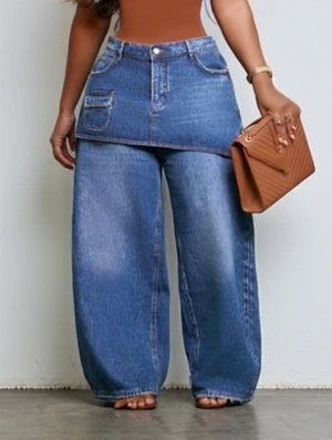 Faux Two-Piece Irregular Denim Jeans