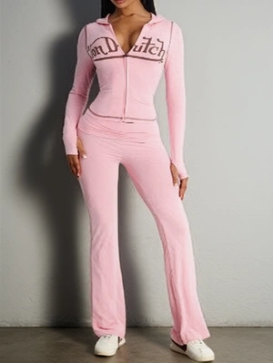 Letter Printed Seam Line Hooded Pant Sets