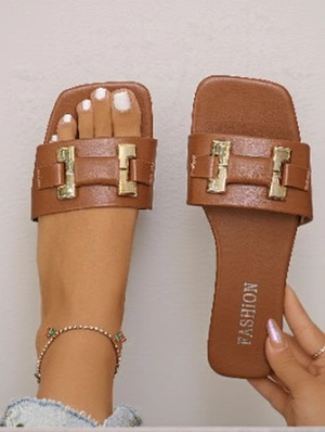Metal Decor Square Toe Flats Slippers