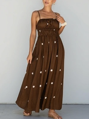 Smocked Polka Dots Sleeveless Maxi Dress