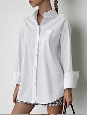 Plain Color Button Up Oversized Shirt