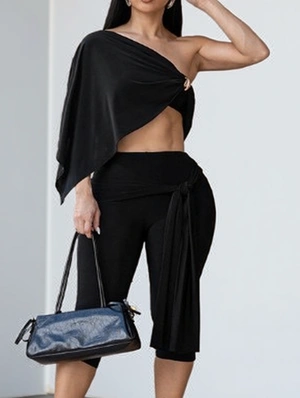 Irregular Ruched Tube Shawl Capri Pants Sets
