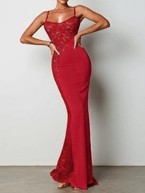 Lace Panel V Neck Sleeveless Maxi Dress