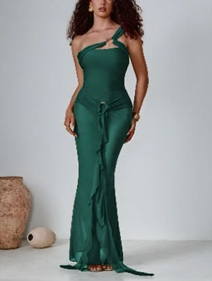 Metal Decor One Shoulder Ribbons Swimsuits Sets