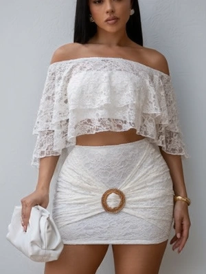 Lace Detail Off Shoulder Tube Skirt Sets