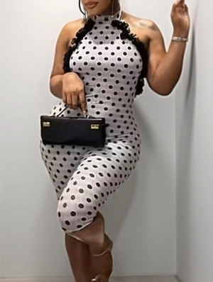 Polka Dots Flower Halter Capri Rompers