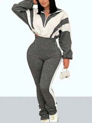Colorblock Zipper Jackets Pant Sets