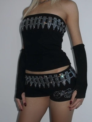 Letter Rhinestones Tube Short Sets
