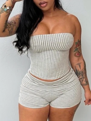 Striped Tube Foldover Short Sets