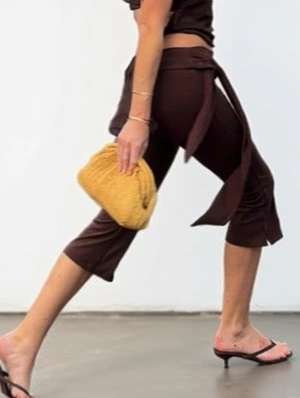Patchwork Waist Tie Bodycon Capri Pants