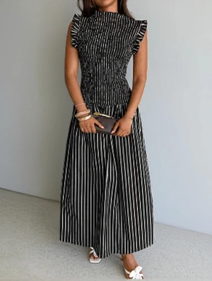 Striped Ruffle Sleeveless Vacation Maxi Dresses  