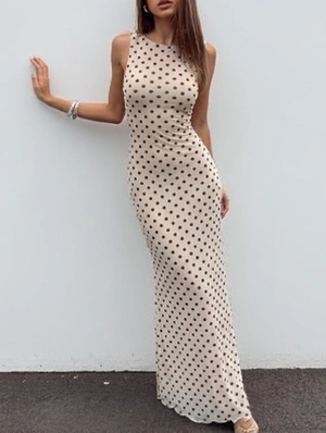 Polka Dots Printed Sleeveless Long Dress