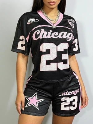 Contrast V Neck Jerseys Short Sets