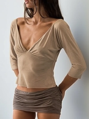 Plain V Neck Bodycon Cropped Tops