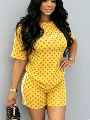 Leopard Polka Dots Striped Trim Short Sets