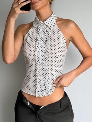 Polka Dots Halter Neck Sleeveless Tank Top  