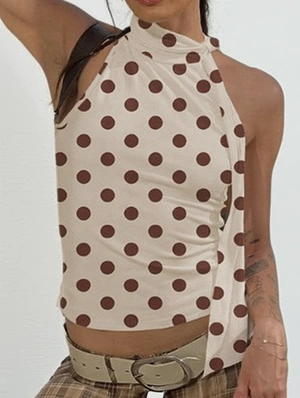 Halter Polka Dots Cropped Tie-Bow Tanks