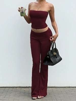 Solid Color Straight Across Backless Pant Sets