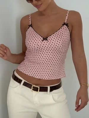 Polka Dots Bow V Neck Cropped Tanks