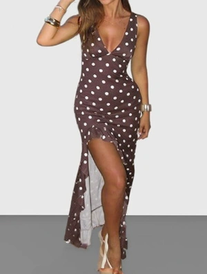 Bohemian Low Rise Side Slit Ruffle Sleeveless Dress
