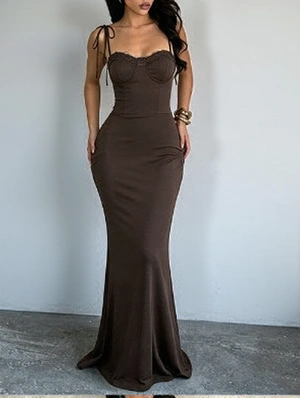 Pure Color Backless Spaghetti Straps Dress