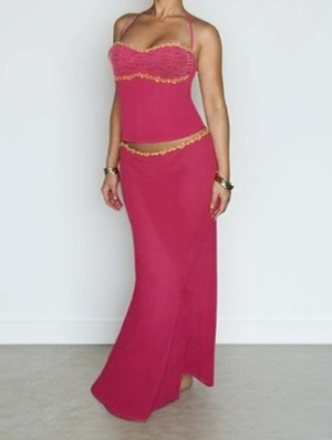 Pure Color Lace-Up Bodycon Skirt Sets