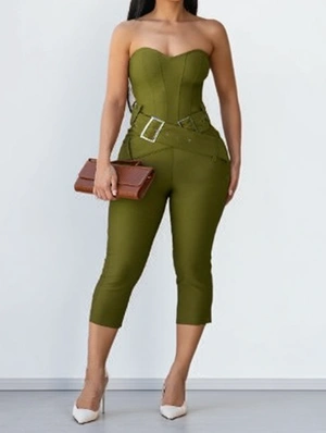 Strapless Metal Buckle Capri Rompers