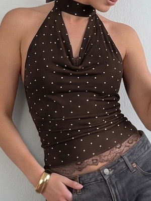 Lace Panel Polka Dots Captivating Tanks & Camisoles