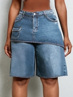 Irregular Denim Cargo Knee Shorts