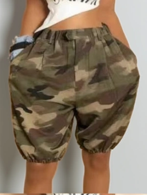 Camouflage Loose Ankle-tied Knee Shorts