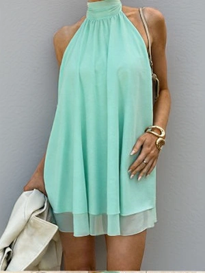 Halter Halter Tiered Sleeveless Loose Mini Dress