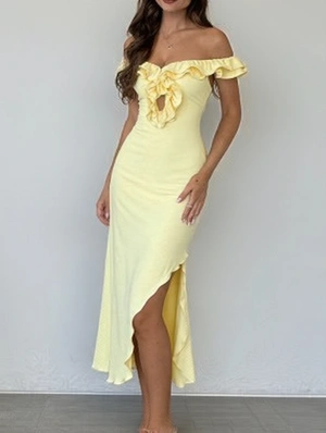 Ruffle Sleeveless Maxi Dress With Slit
