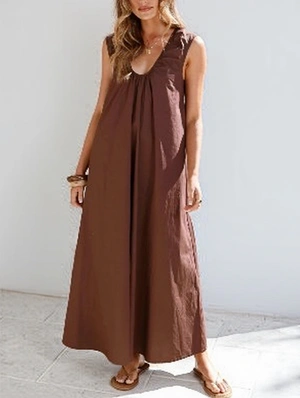 Pullover Solid Color Casual U Neck Dress