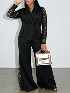 Lace Panel Blazers Pant Sets
