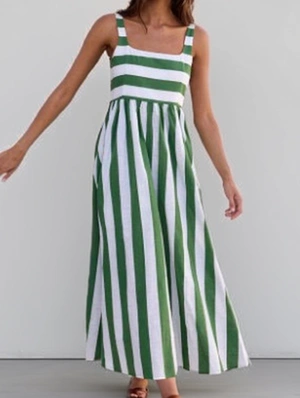 Striped Ruched Sleeveless Cold Shoulder Long Dress