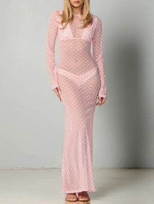 Polka Dots Gauze Long Sleeve Maxi Dress