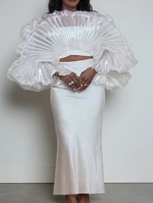 See Through Ruffle Pleated Design Tops