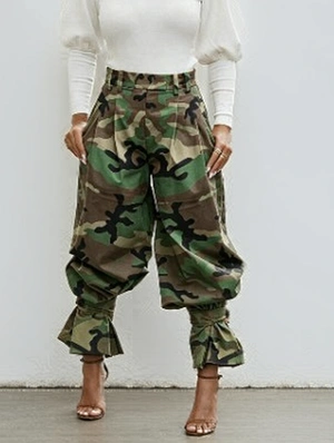 Camouflage Ruched Ankle-Tied Pants