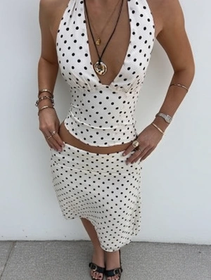 Polka Dots Halter Backless Skirt Sets