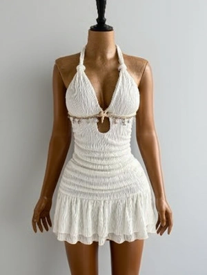 Shell Metal Decor Halter Backless Mini Dress