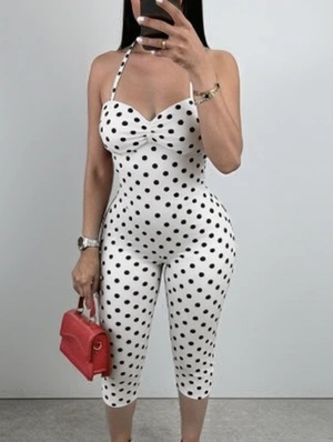 Polka Dots Sleeveless Capri Rompers