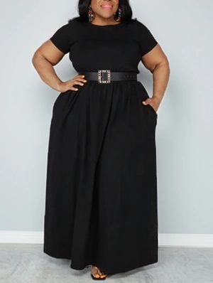 Flounce Hem Round Neck Short Sleeve 8XL Plus Size Dress
