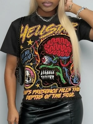 Flame Skull Letter Printed Loose T-shirts