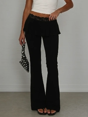 Low Rise Flare Leg Pleated Skirt Pant