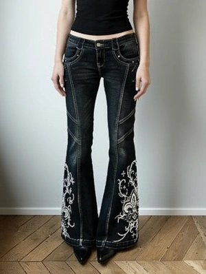 Floral Embroidery Flare Leg Jeans
