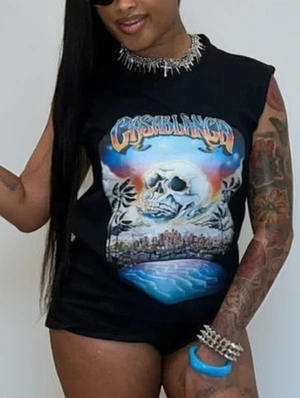 Skull Letter Printed Streetwear Tanks